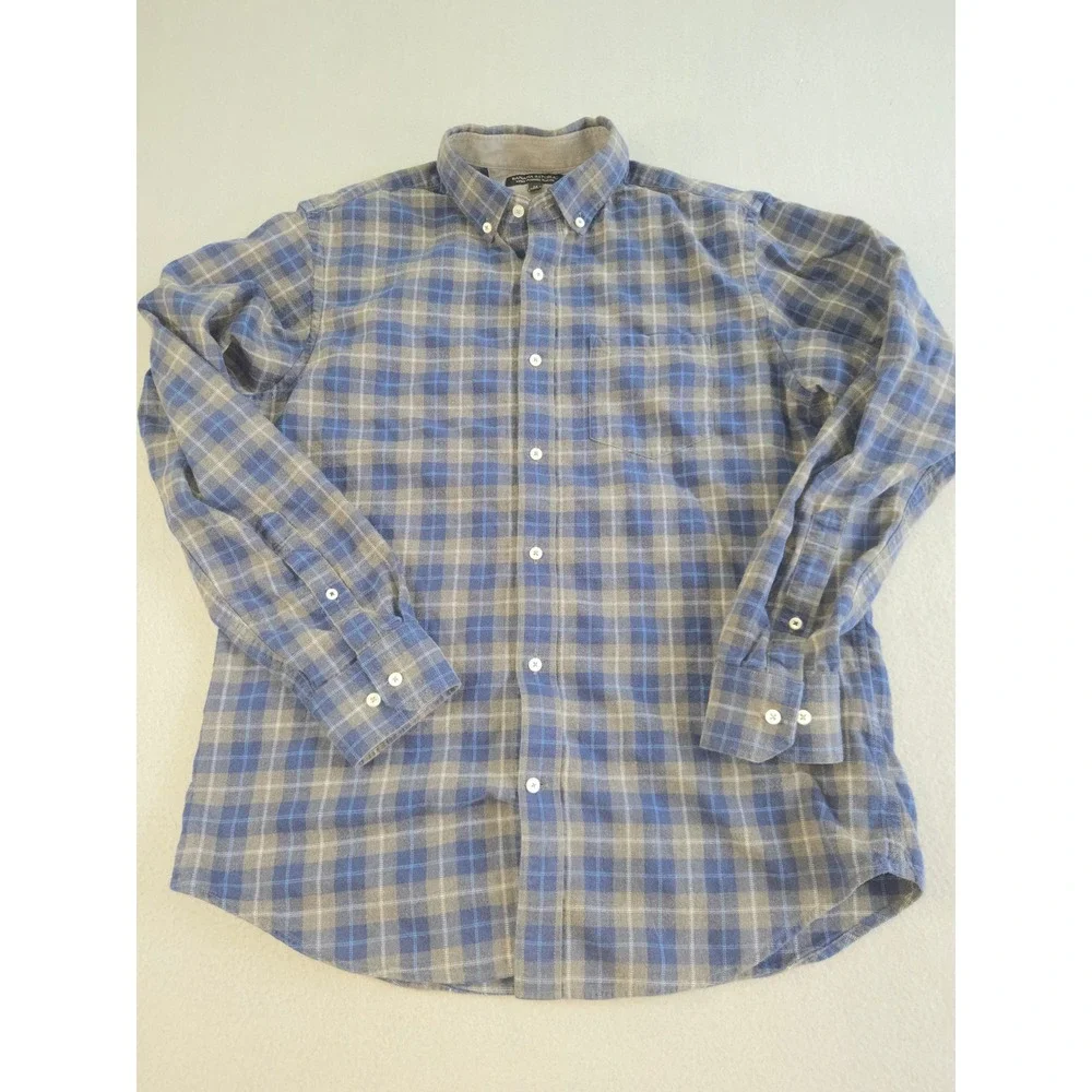 Banana‎ Republic Luxe Flannel Shirt Mens M Blue Grey Plaid Slim Fit Button Down